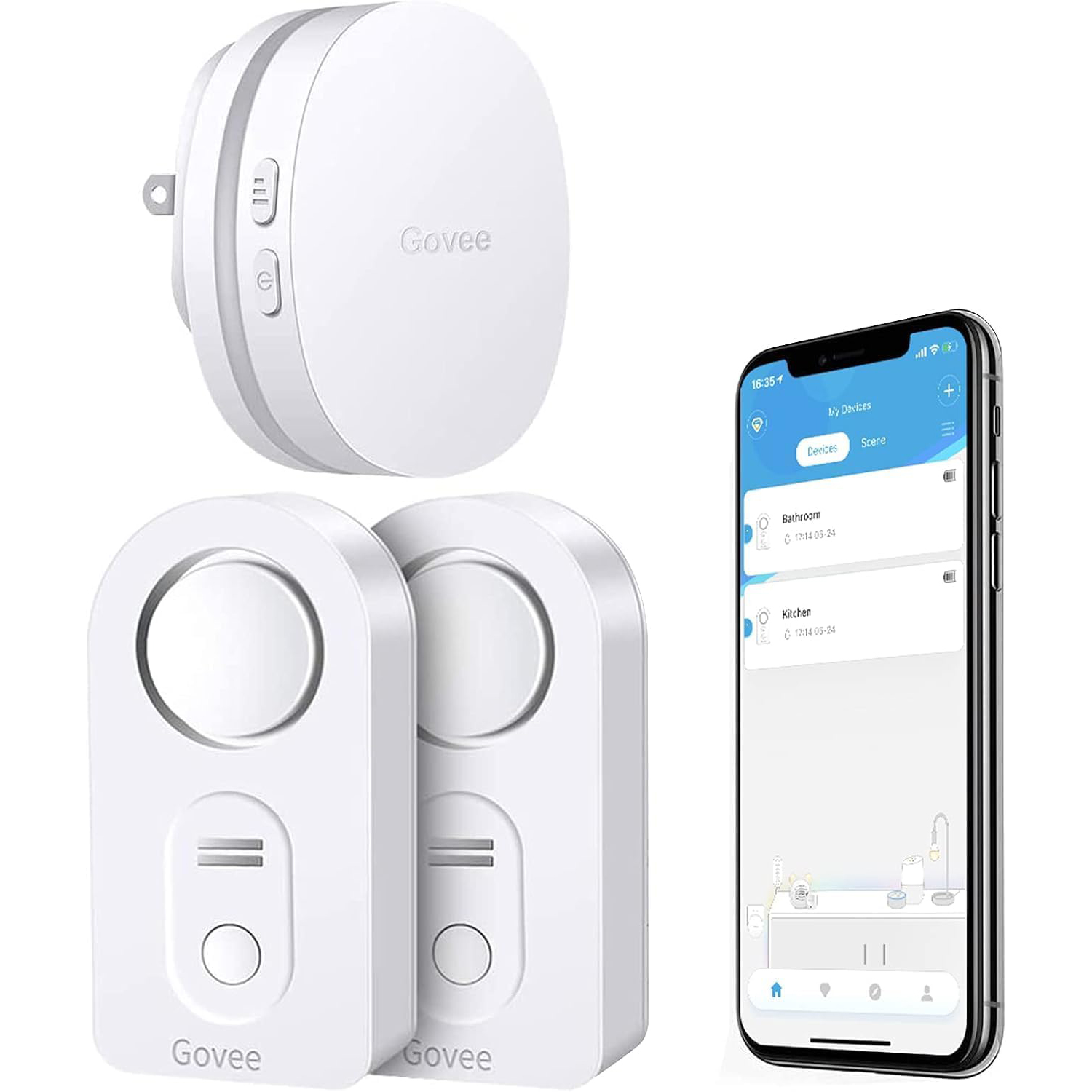 Govee WiFi Water Sensor 2 Pack, 100dB Adjustable Alarm and App Notifications, Leak and Drip Alerts by Email, Detector for Home, Bedrooms, Basement, Kitchen, Bathroom, Laundry(Not Support 5G WiFi)