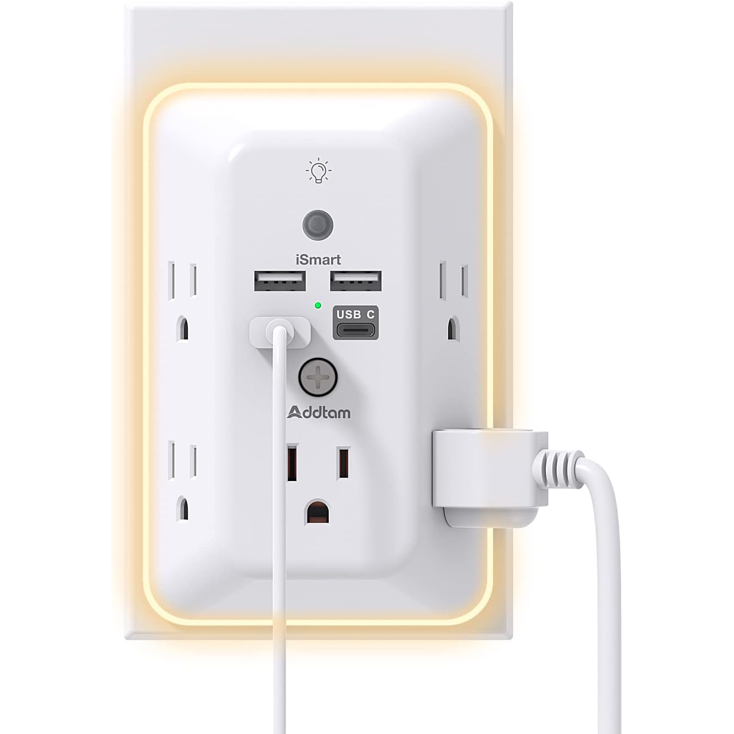Surge Protector, Outlet Extender with Night Light, Addtam 5-Outlet Splitter and 4 USB Ports(1 USB C), Multi Plug Wall Outlet for Home Office Dorm Room Essentials