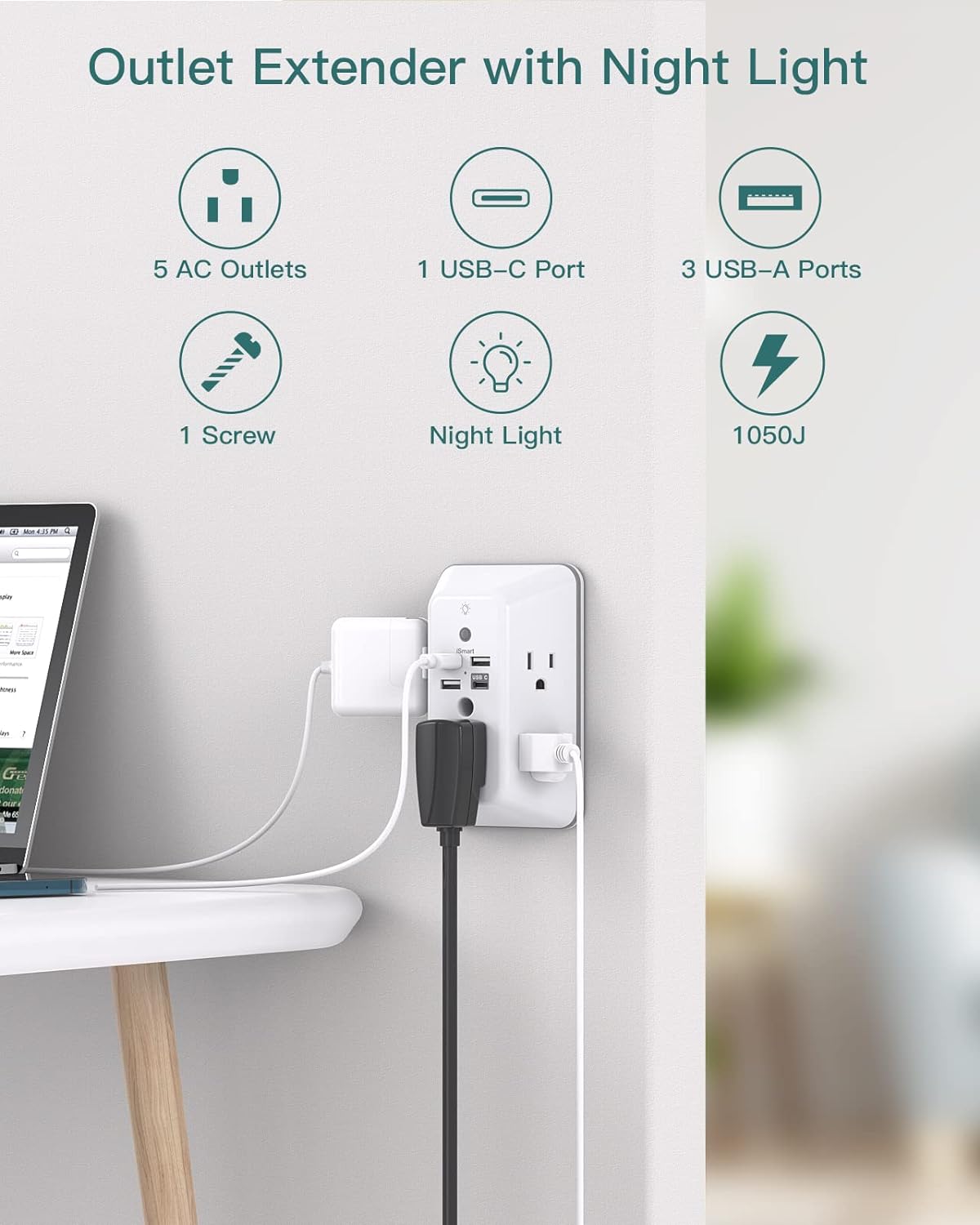 Surge Protector, Outlet Extender with Night Light