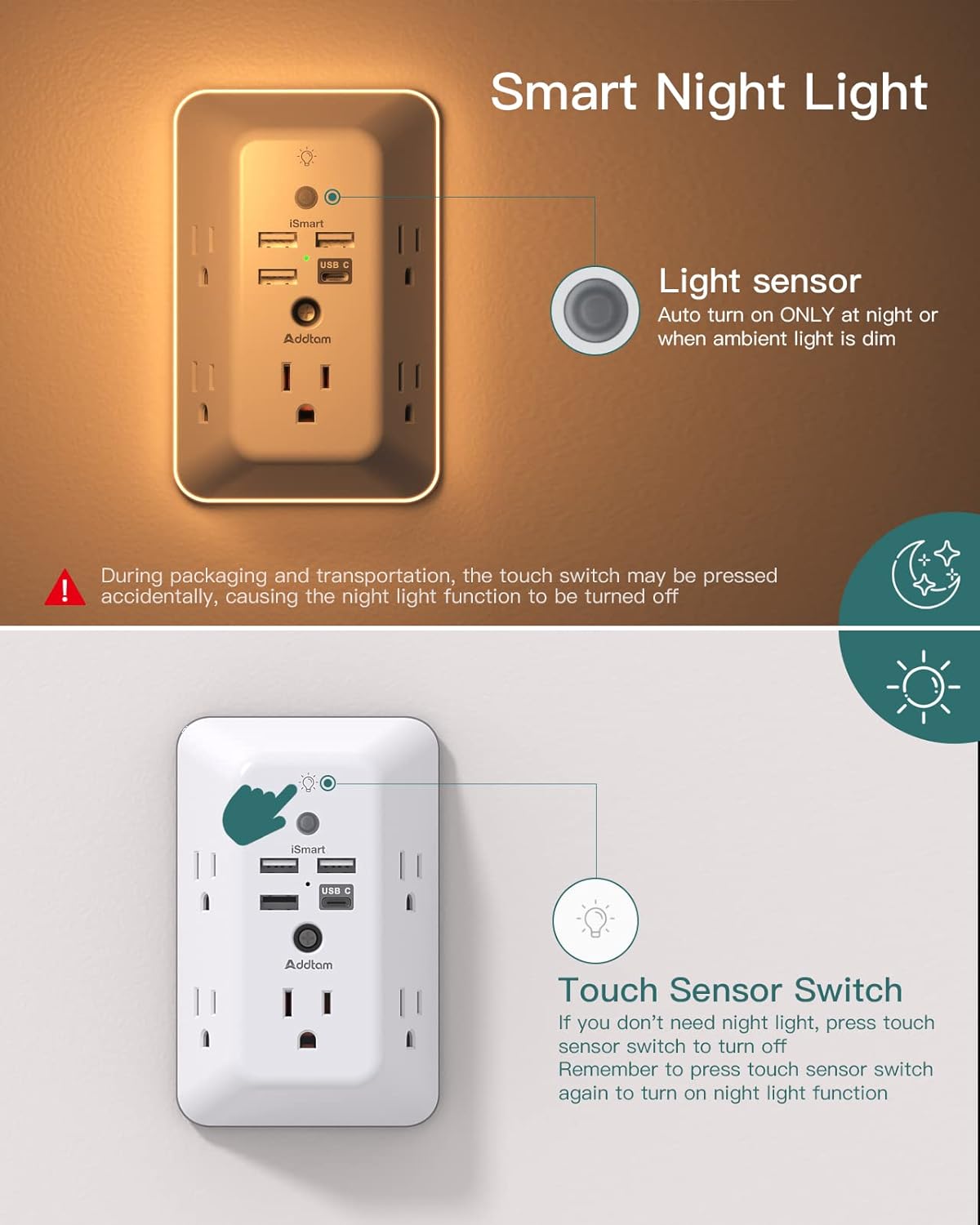 Surge Protector, Outlet Extender with Night Light