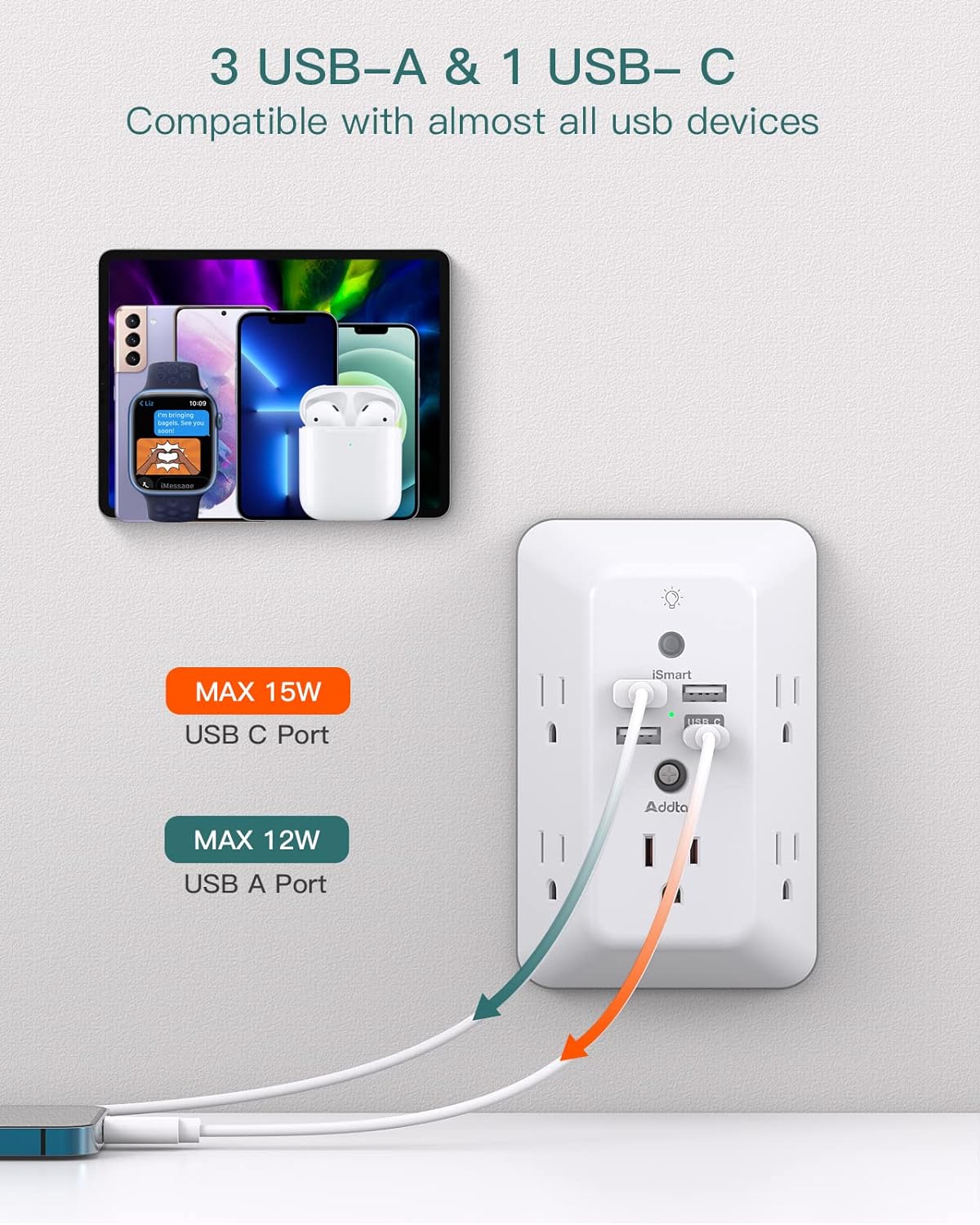 Surge Protector, Outlet Extender with Night Light