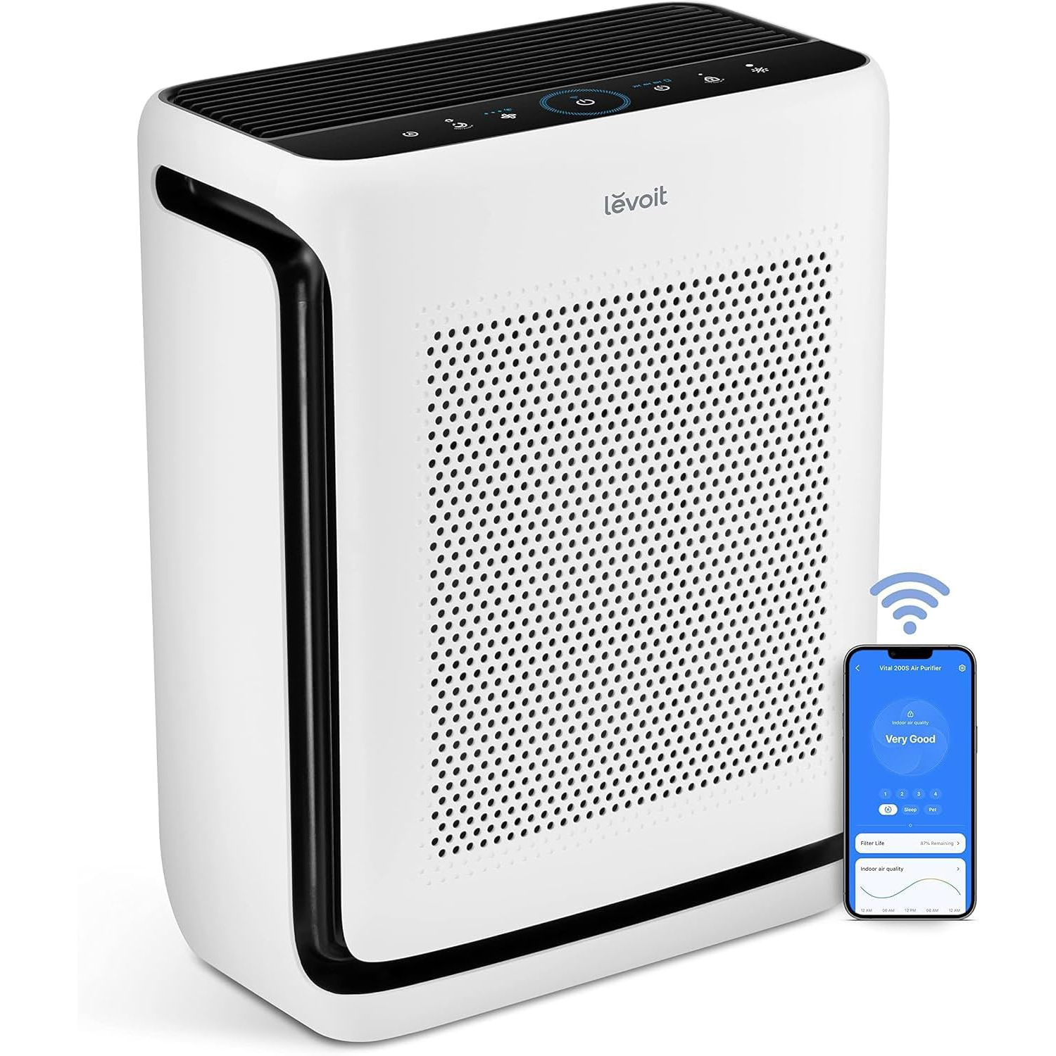 LEVOIT Air Purifiers for Home Large Room Up to 1800 Ft� in 1 Hr with Washable Pre-Filter, Air Quality Monitor, Smart WiFi, HEPA Sleep Mode for Allergies, Pet Hair in Bedroom, Vital 200S-P, White