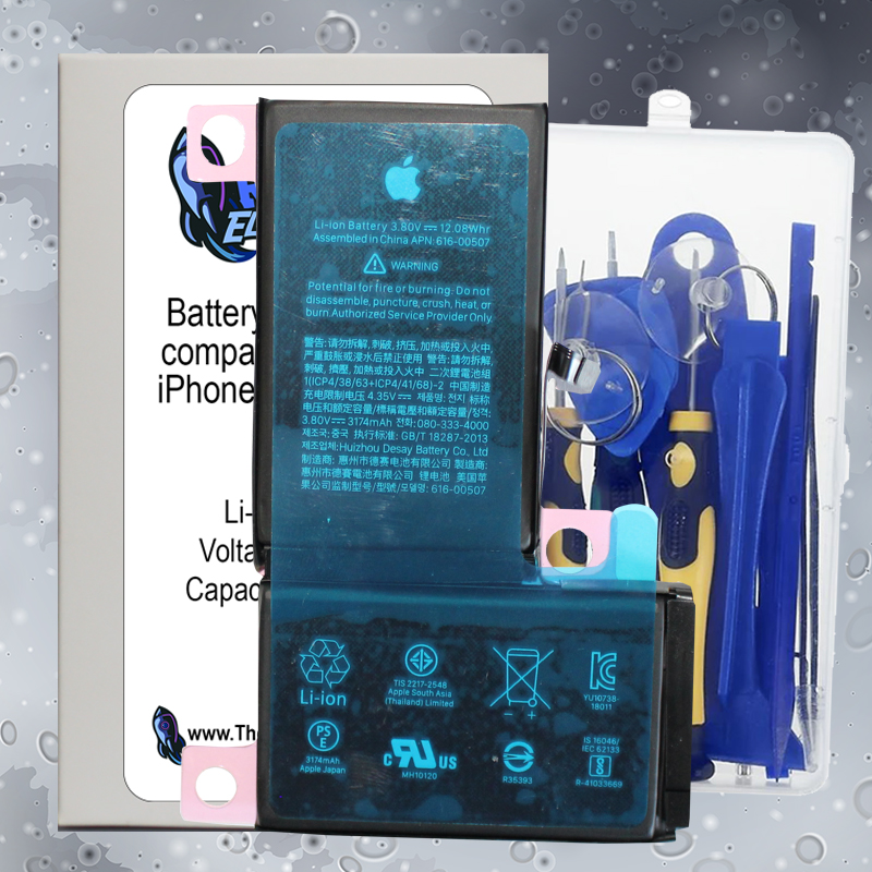 3174mAh Li-ion Battery Replacement for iPhone XS Max 6.5 in. With Repair Tool Kit Set