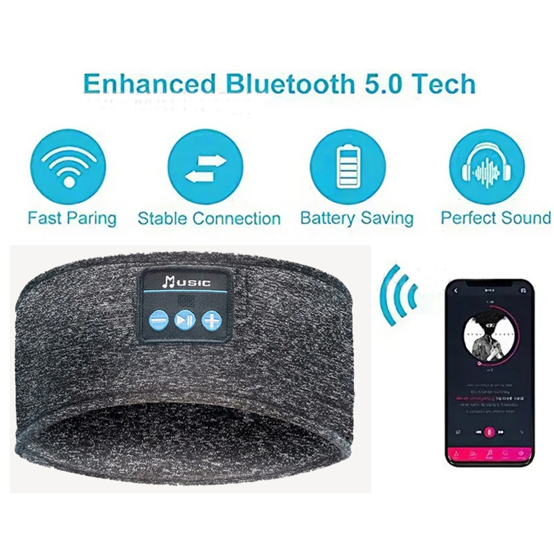 Bluetooth Headband Wireless Music Sleeping Earphone Headphone Sleep Earbud HD Stereo Speaker for Sleeping, Workout, Jogging, Yoga - Grey